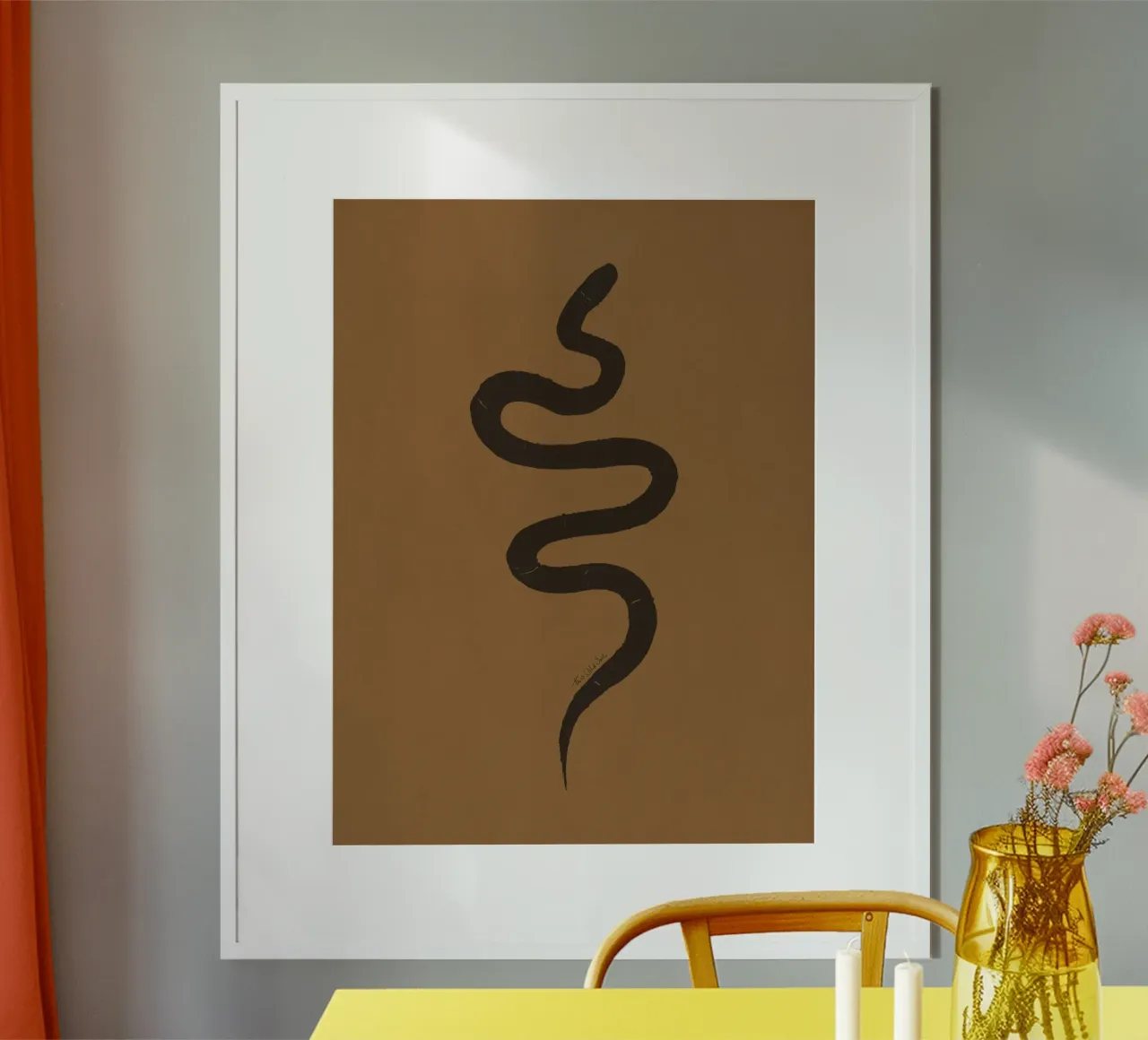 Serpente astratto organico boho in terracotta e nero carbone carta hahnemühle da This Wild Soul - Illustration