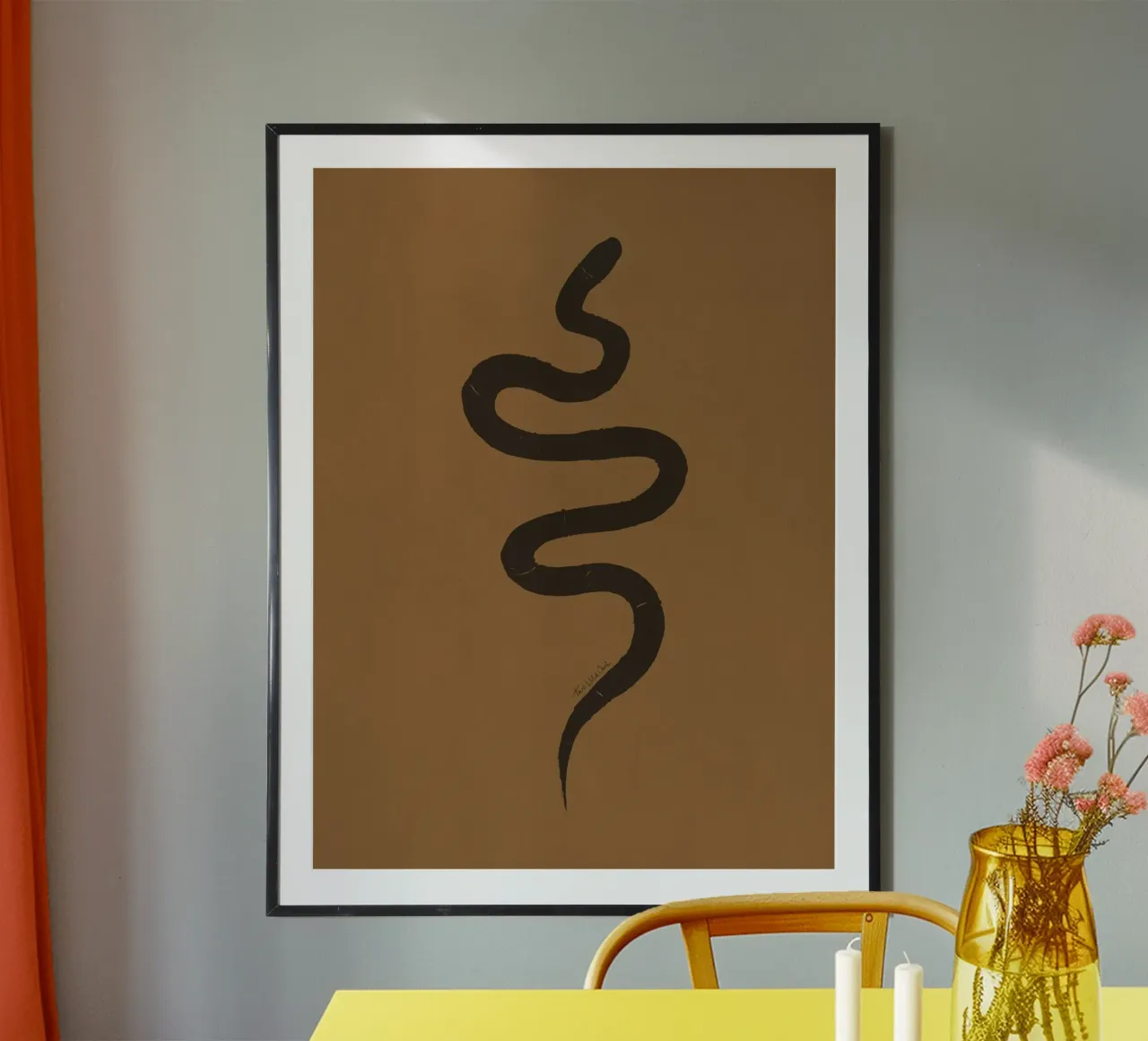Serpente astratto organico boho in terracotta e nero carbone carta hahnemühle da This Wild Soul - Illustration