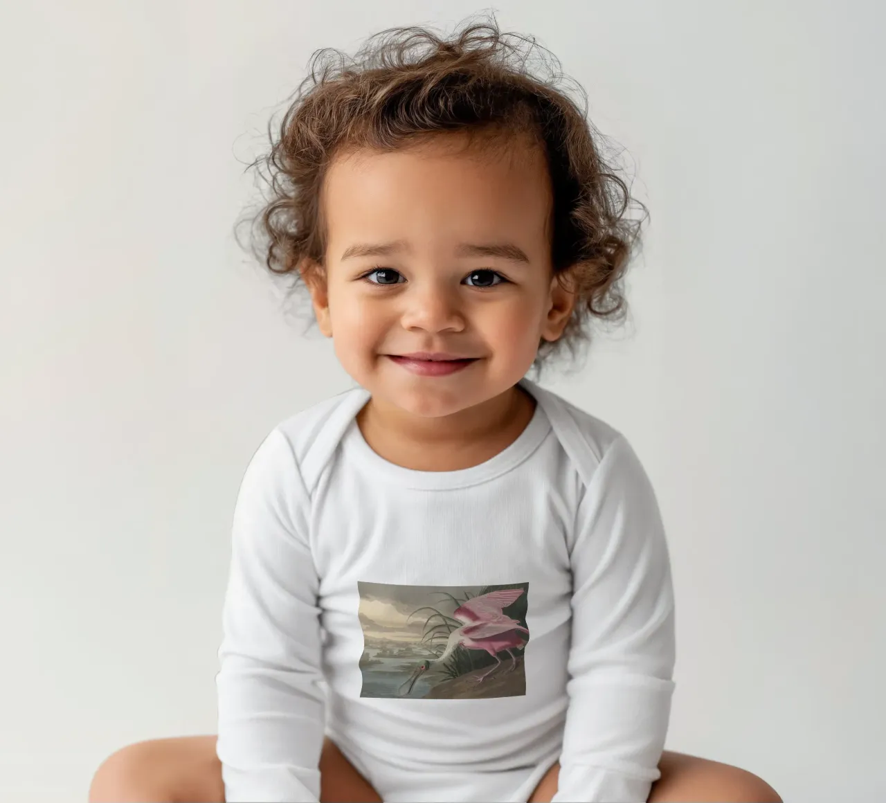 John James Audubo - Roseate Spoonbill long-sleeve baby romper by Timeless Artworks