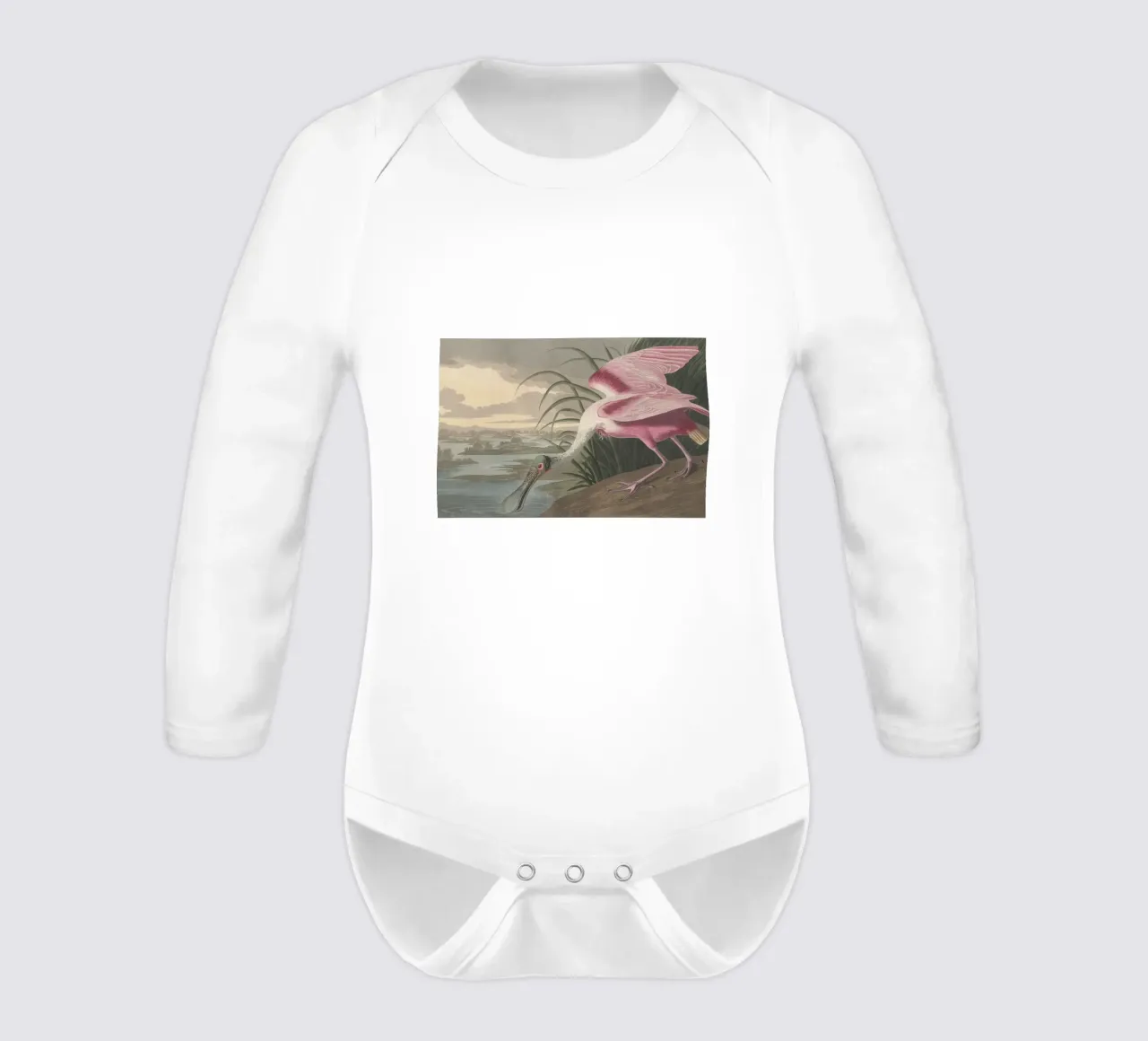 John James Audubo - Roseate Spoonbill long-sleeve baby romper by Timeless Artworks