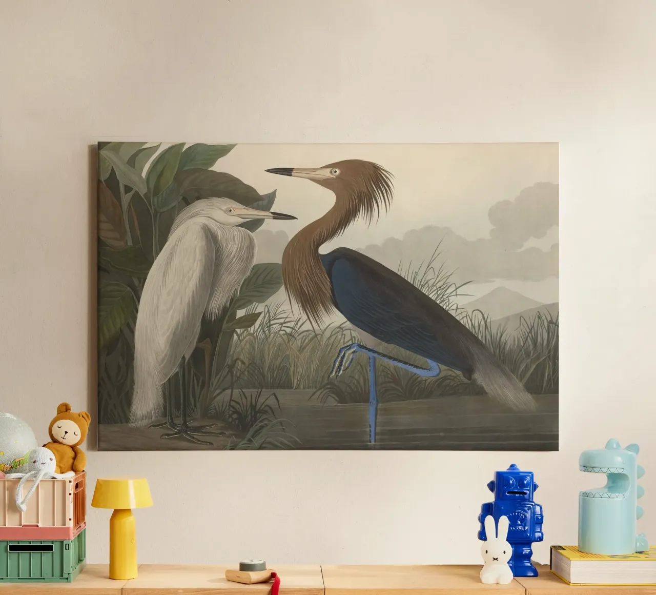 John James Audubon - Airone rosso tela da Timeless Artworks