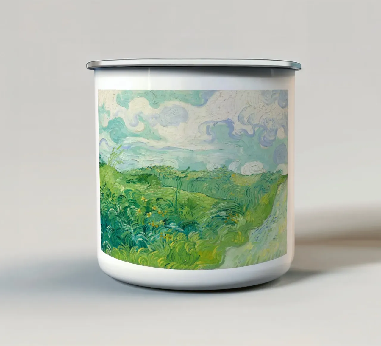Vincent van Gogh - Campi di grano verdi, Auvers tazza in smalto da Timeless Artworks