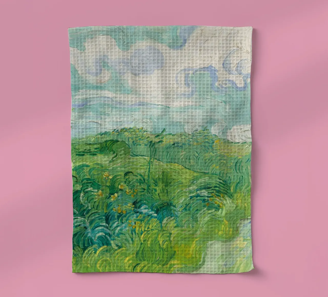 Vincent van Gogh - Green Wheat Fields, Auvers tea towel by Timeless Artworks