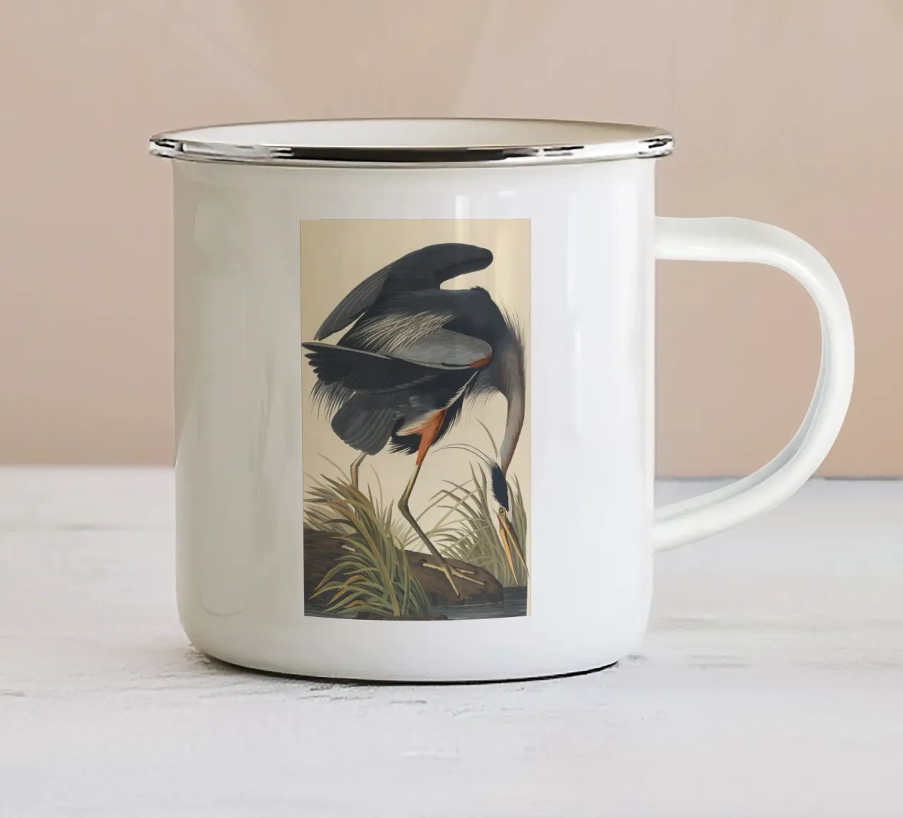 John James Audubon - Airone azzurro maggiore tazza in smalto da Timeless Artworks