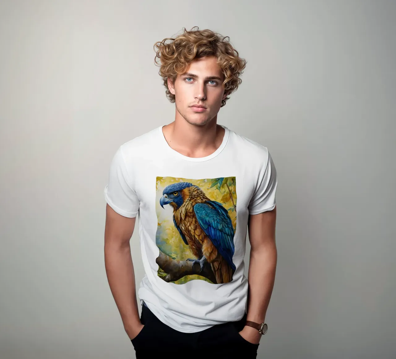 Un oiseau coloré perché sur une branche au milieu du feuillage d'automne t-shirt de DesignDoodle