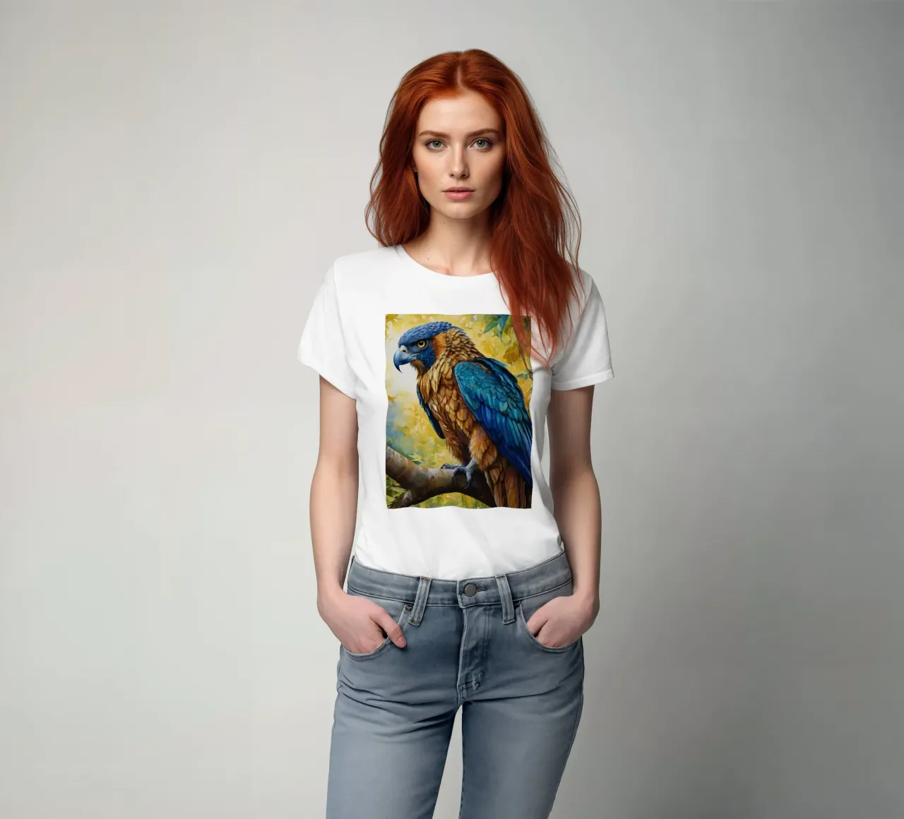 Un oiseau coloré perché sur une branche au milieu du feuillage d'automne t-shirt de DesignDoodle