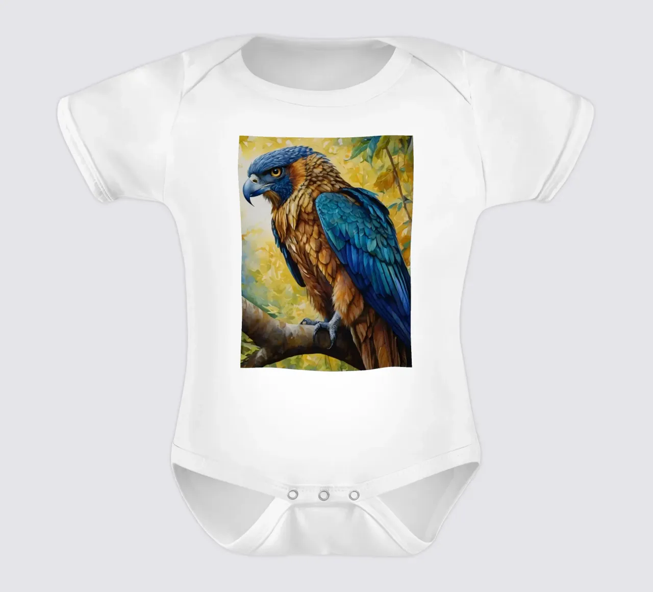 Un pájaro de colores posado en una rama entre el follaje otoñal body de bebé de DesignDoodle