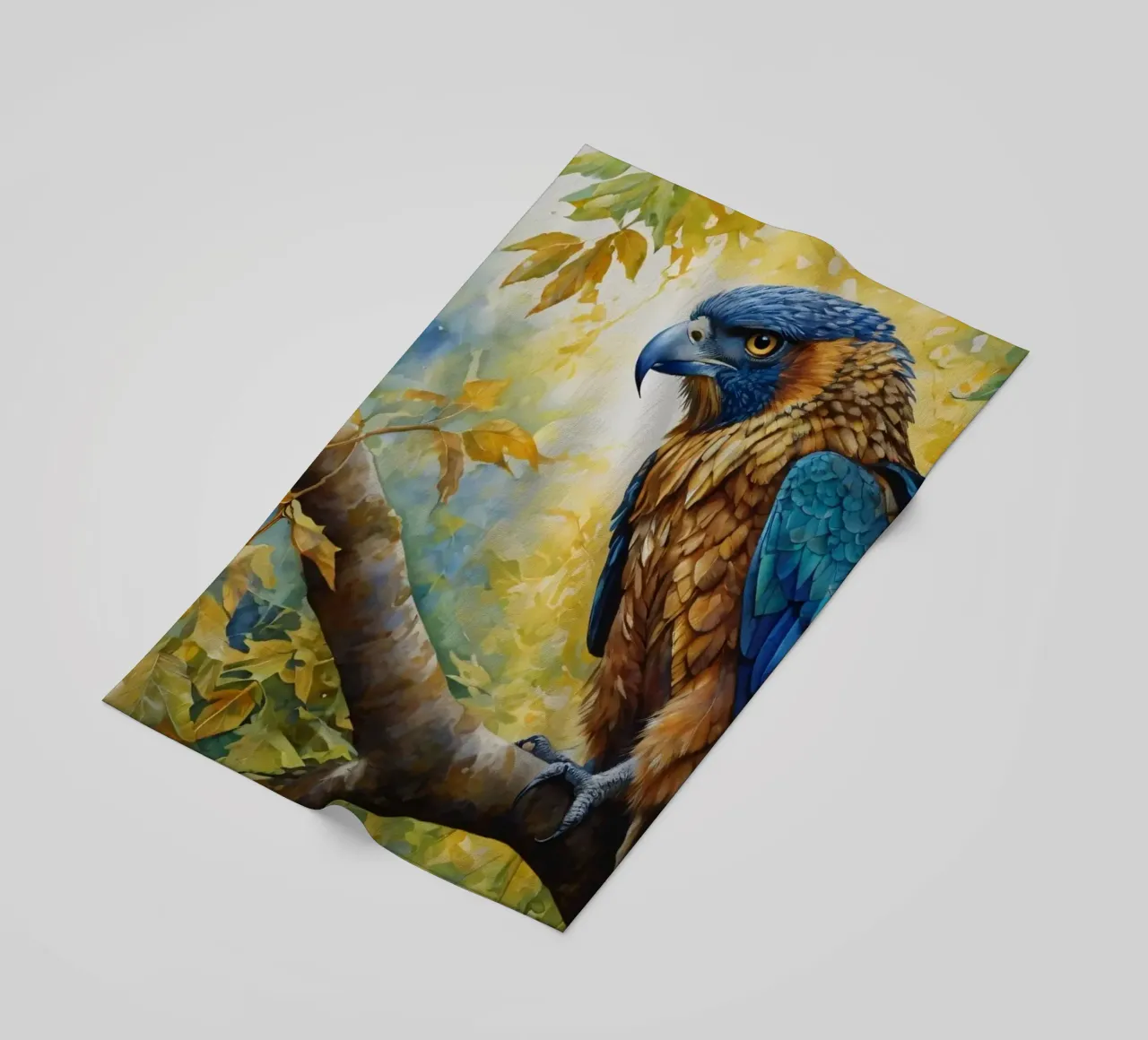 Een kleurrijke vogel neergestreken op een tak te midden van herfstbladeren strandhanddoek van DesignDoodle