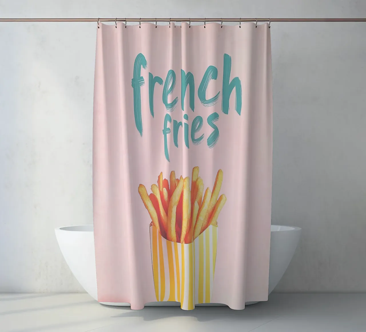 Streifenbox mit Pommes Frites Duschvorhang von Carinaprint