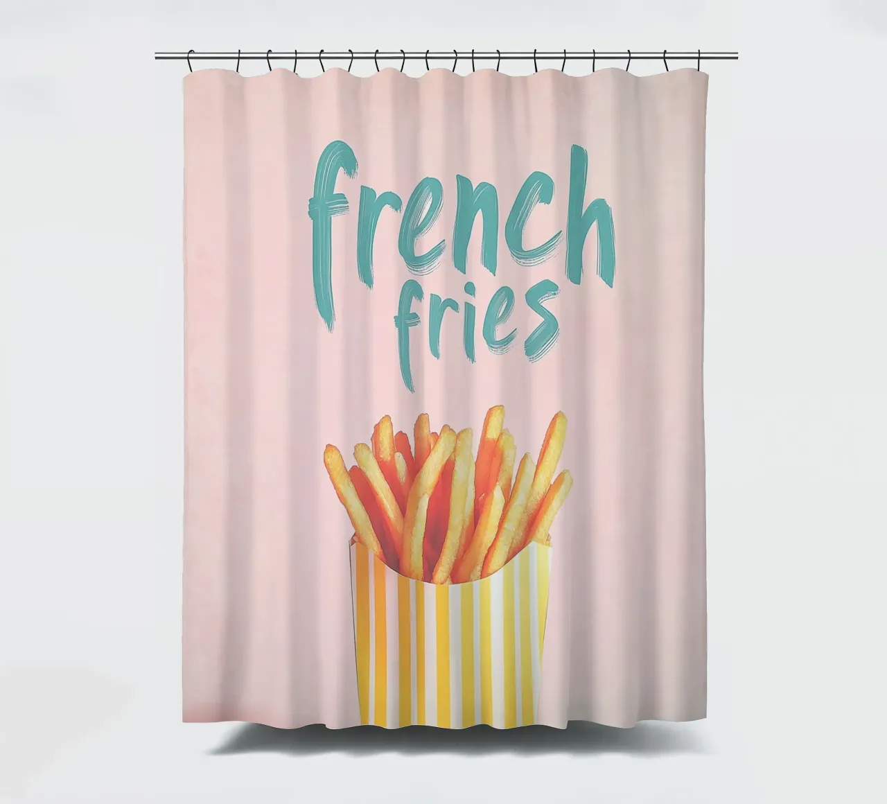 Streifenbox mit Pommes Frites Duschvorhang von Carinaprint
