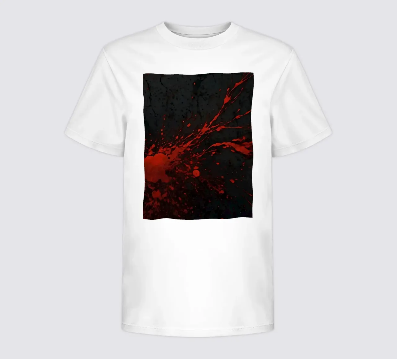 Kräftige rote Farbspritzer auf einem dunkel strukturierten Hintergrund Kinder T-Shirt von DesignDoodle