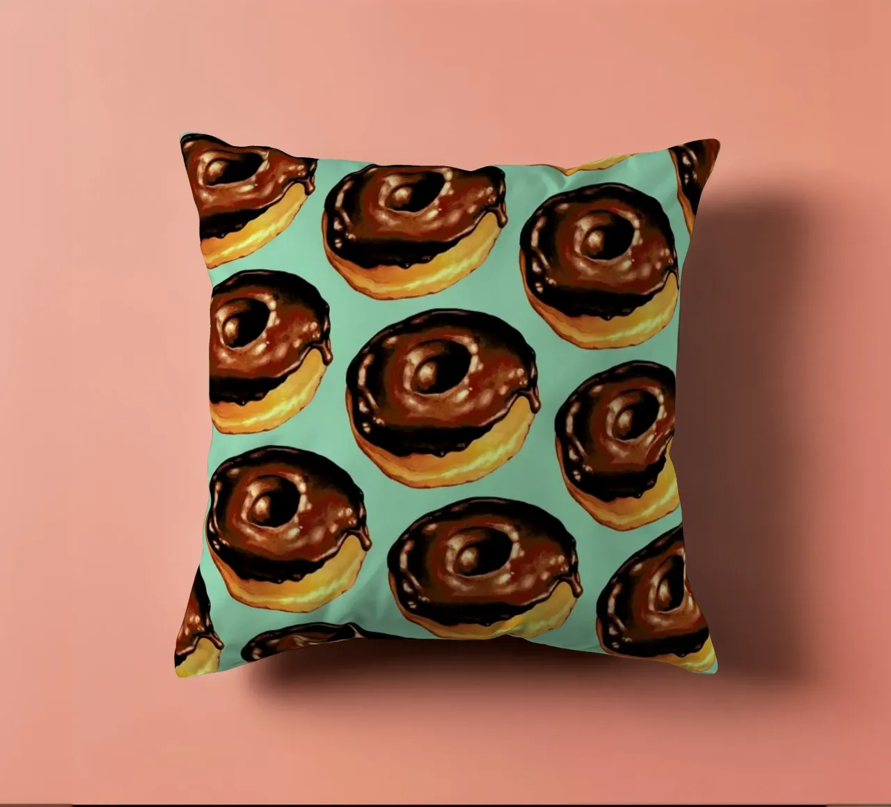 Chocolate Donut Pattern -Teal cojín de Kelly Gilleran
