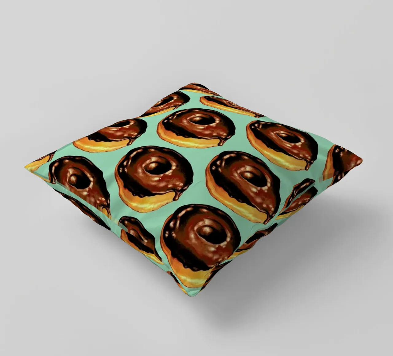 Chocolate Donut Pattern -Teal cojín de Kelly Gilleran