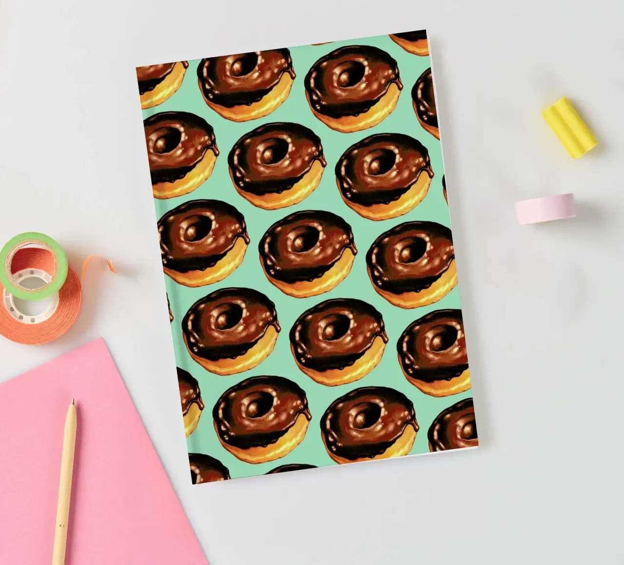 Chocolate Donut Pattern -Teal notebook by Kelly Gilleran