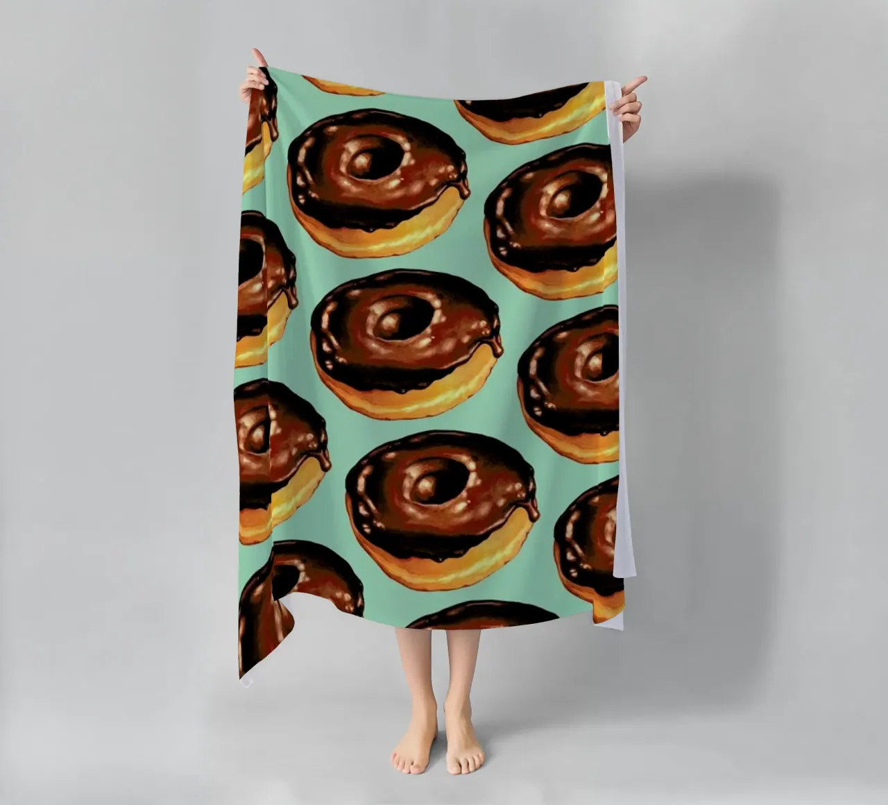 Chocolate Donut Pattern -Teal beach towel by Kelly Gilleran