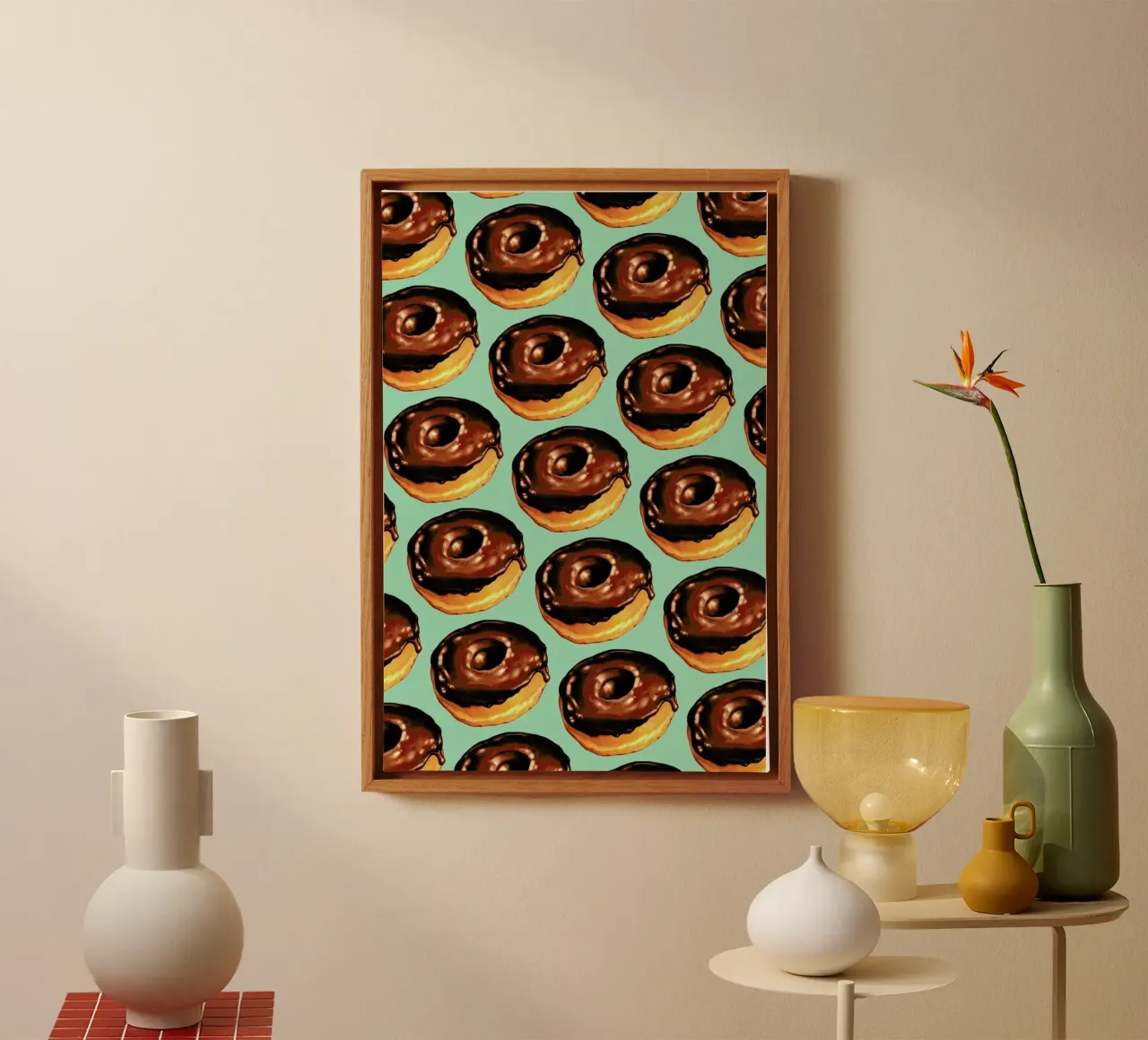 Chocolate Donut Pattern -Teal canvas by Kelly Gilleran