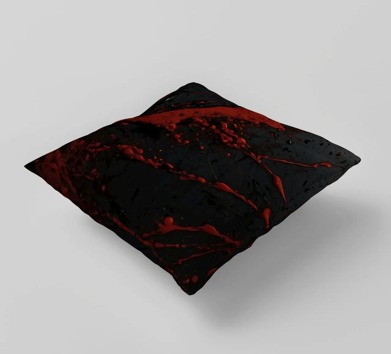 Schizzi astratti di vernice rossa su una superficie nera cuscino da DesignDoodle