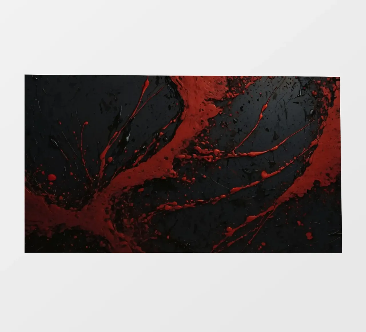 Abstract red paint splatters on a black surface backlit film by DesignDoodle