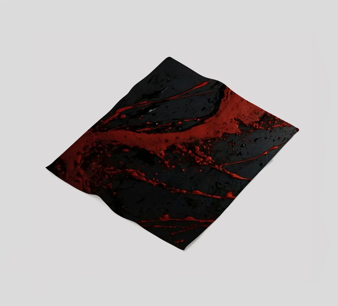 Abstract red paint splatters on a black surface fleece blanket by DesignDoodle