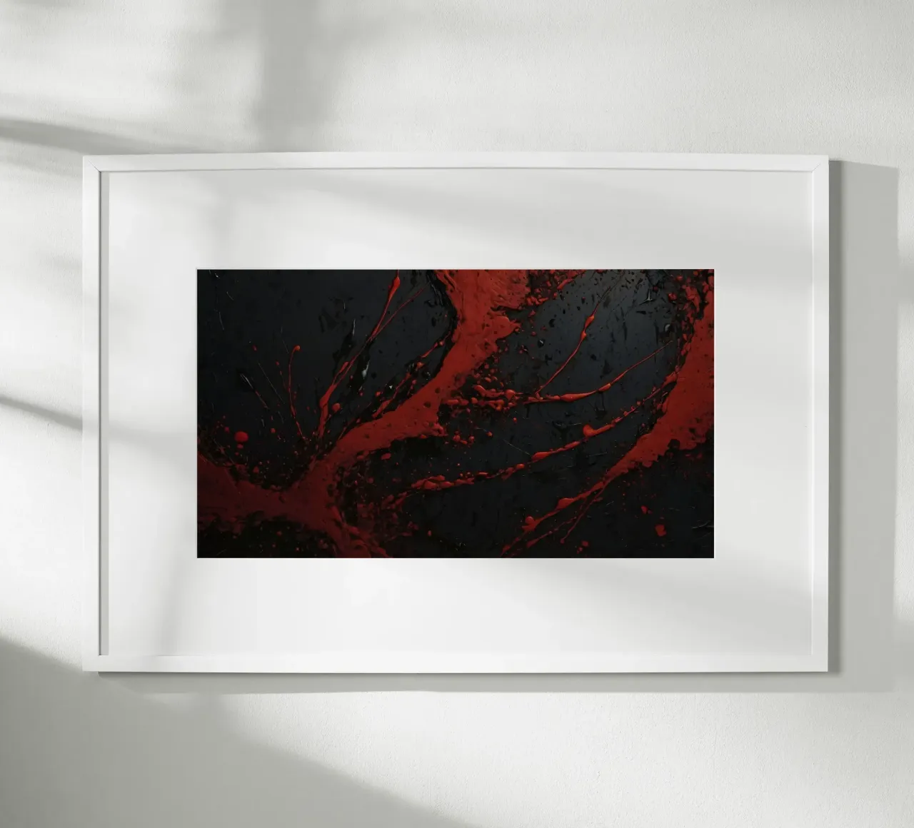 Abstract red paint splatters on a black surface hahnemühle by DesignDoodle