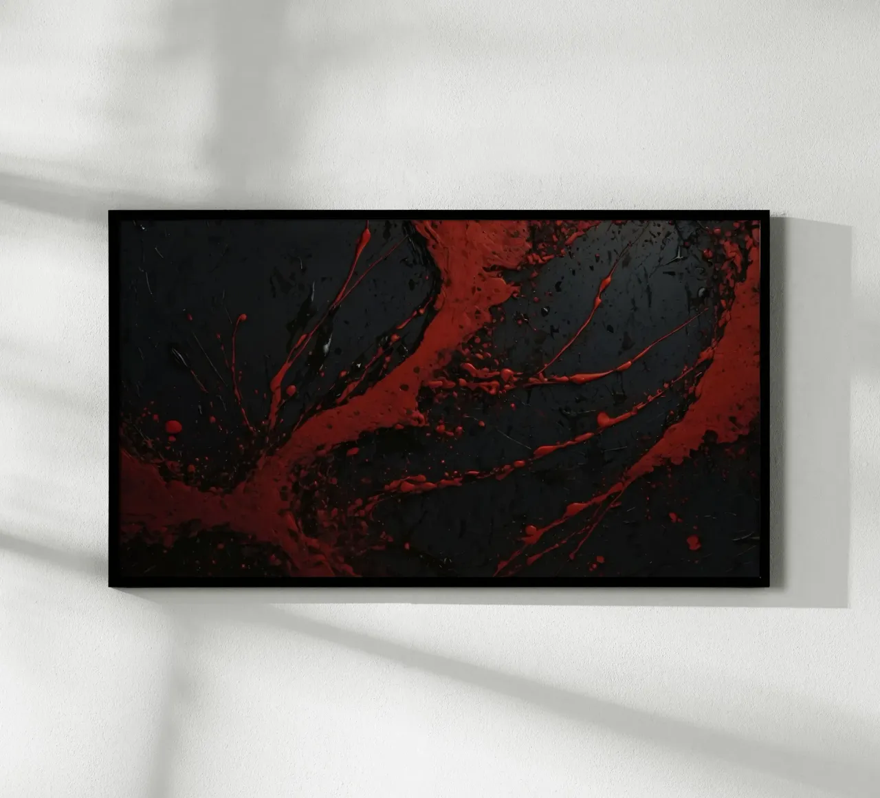 Abstract red paint splatters on a black surface hahnemühle by DesignDoodle