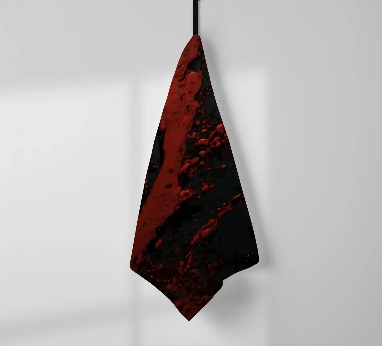 Schizzi astratti di vernice rossa su una superficie nera canovaccio da cucina da DesignDoodle