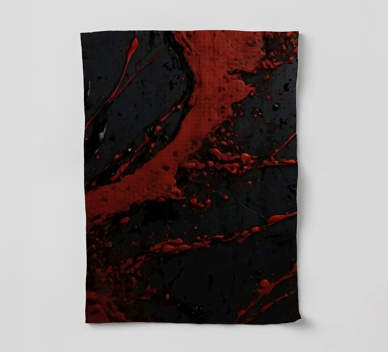 Schizzi astratti di vernice rossa su una superficie nera canovaccio da cucina da DesignDoodle