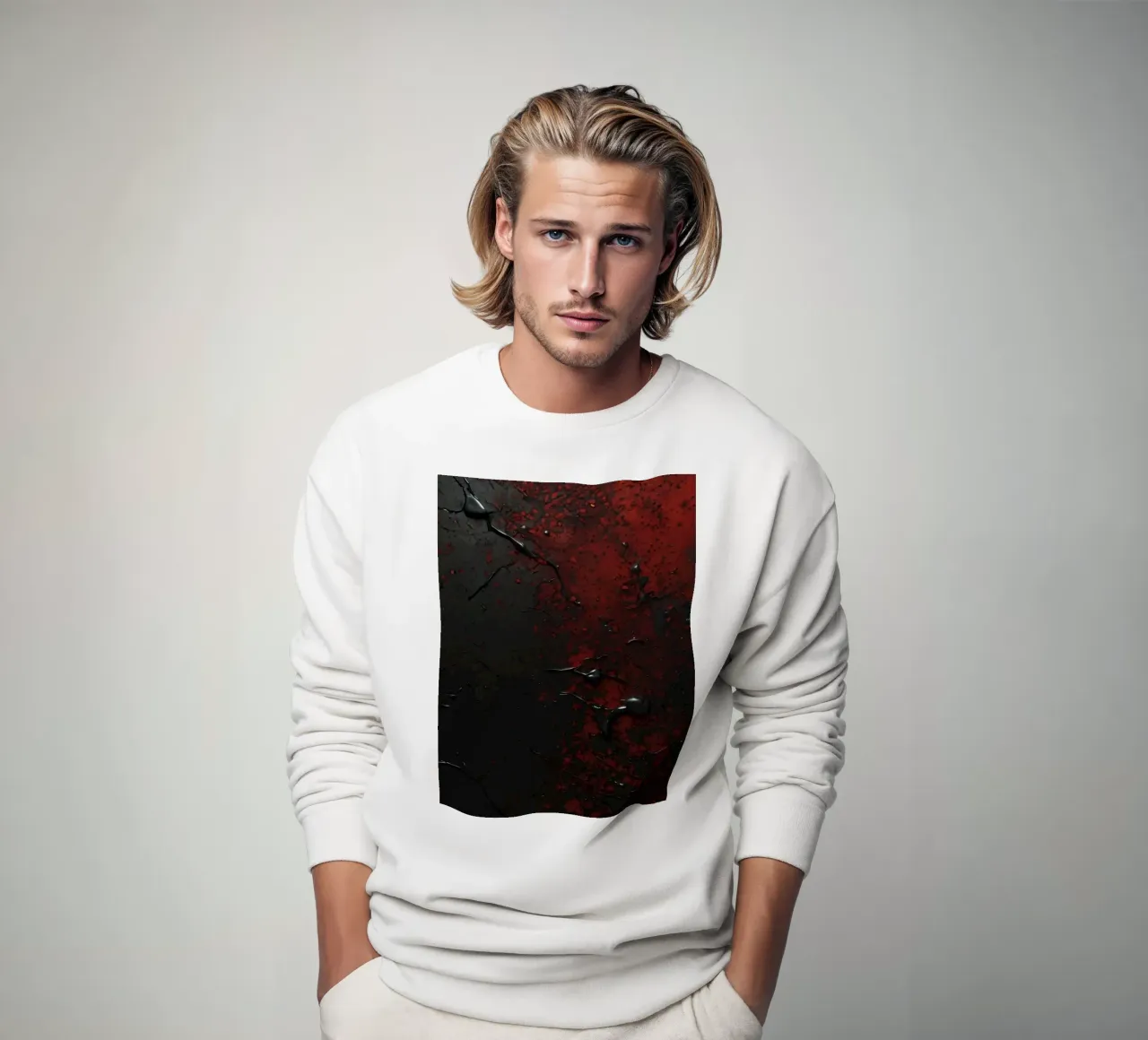 Texture astratta con spruzzi di vernice nera e rossa su un felpa da DesignDoodle