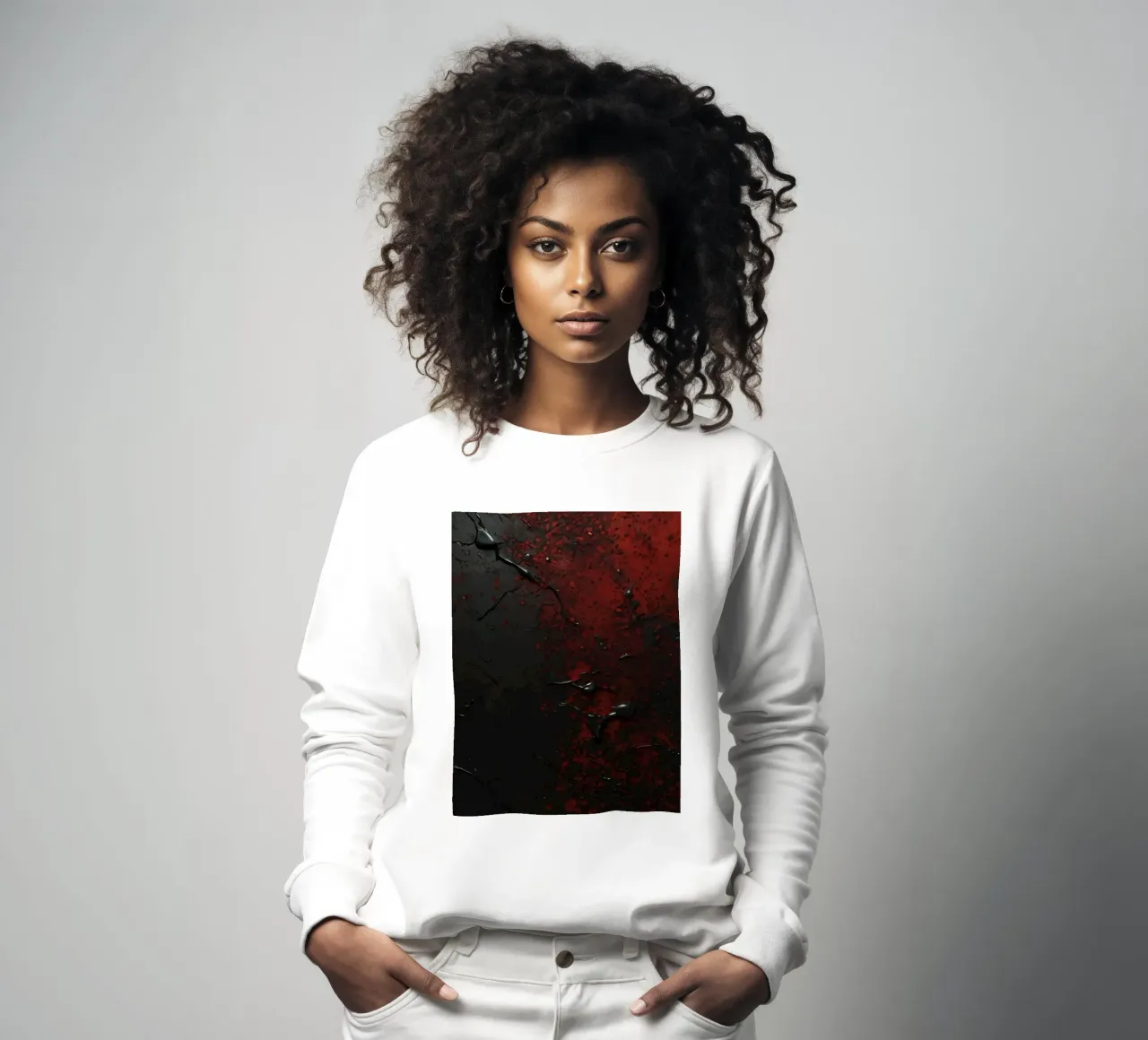 Texture astratta con spruzzi di vernice nera e rossa su un felpa da DesignDoodle
