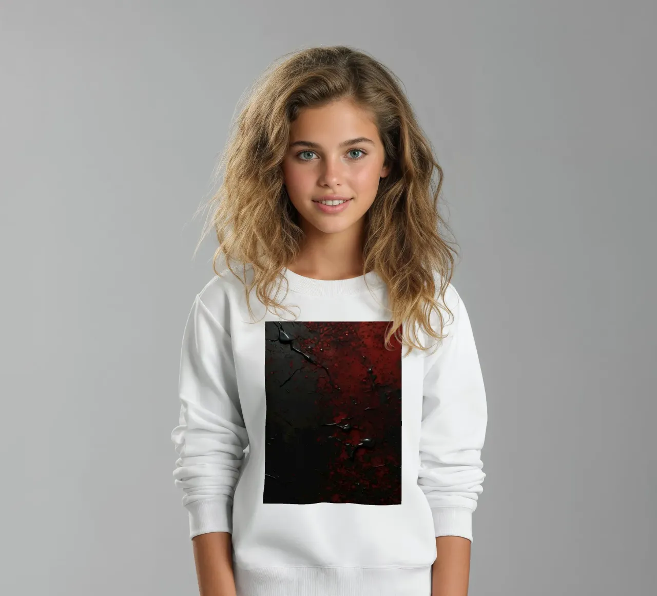 Texture astratta con spruzzi di vernice nera e rossa su un felpa bambino da DesignDoodle
