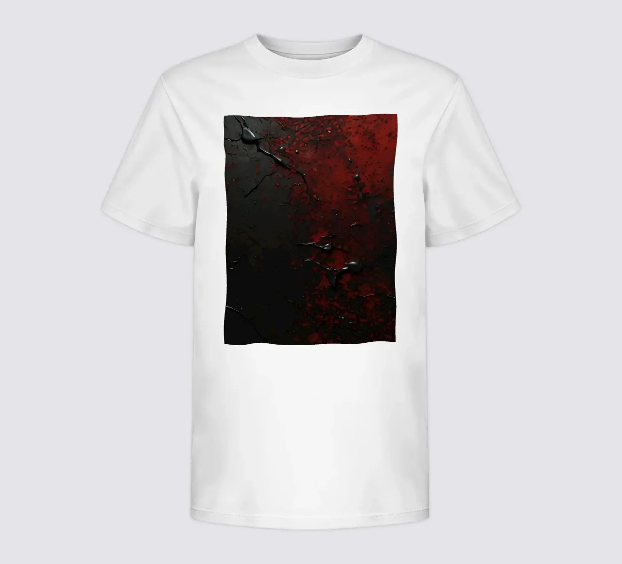 Abstrakte Textur mit schwarzen und roten Farbspritzern auf einem dunklen Kinder T-Shirt von DesignDoodle