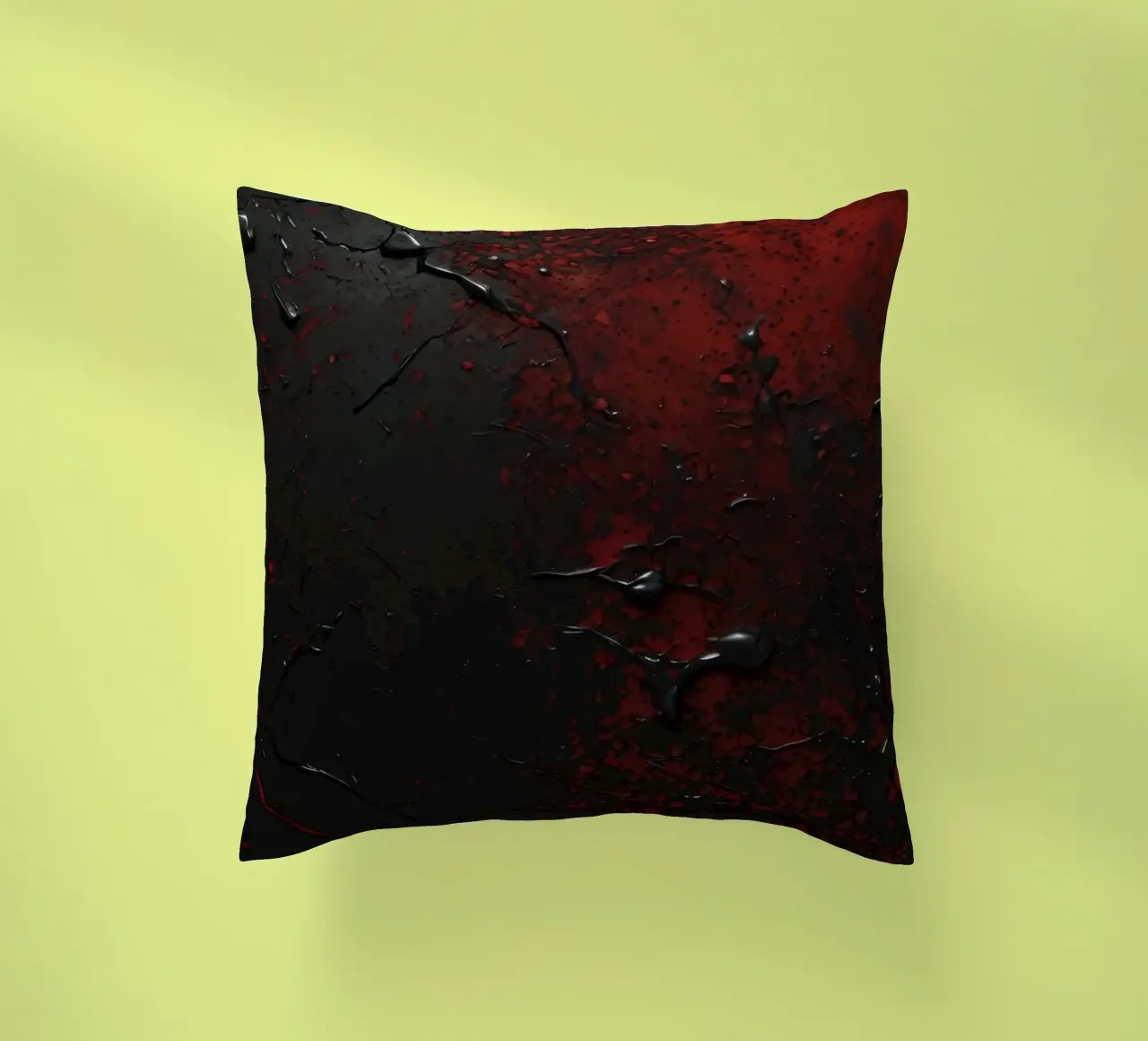 Texture astratta con spruzzi di vernice nera e rossa su un cuscino da DesignDoodle