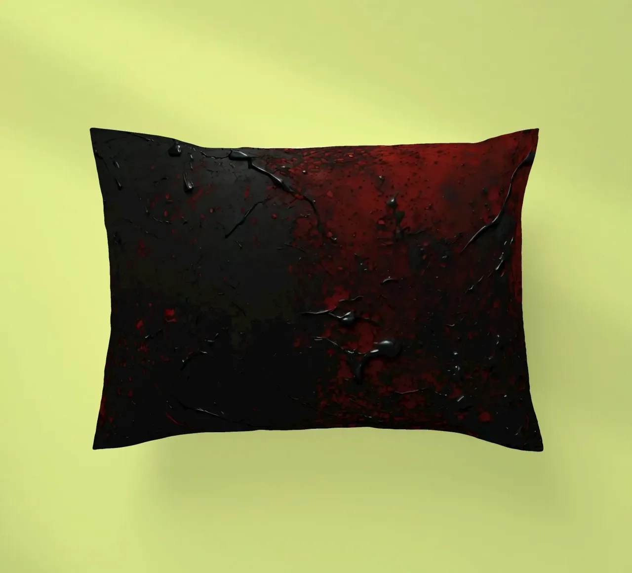Texture astratta con spruzzi di vernice nera e rossa su un cuscino da DesignDoodle