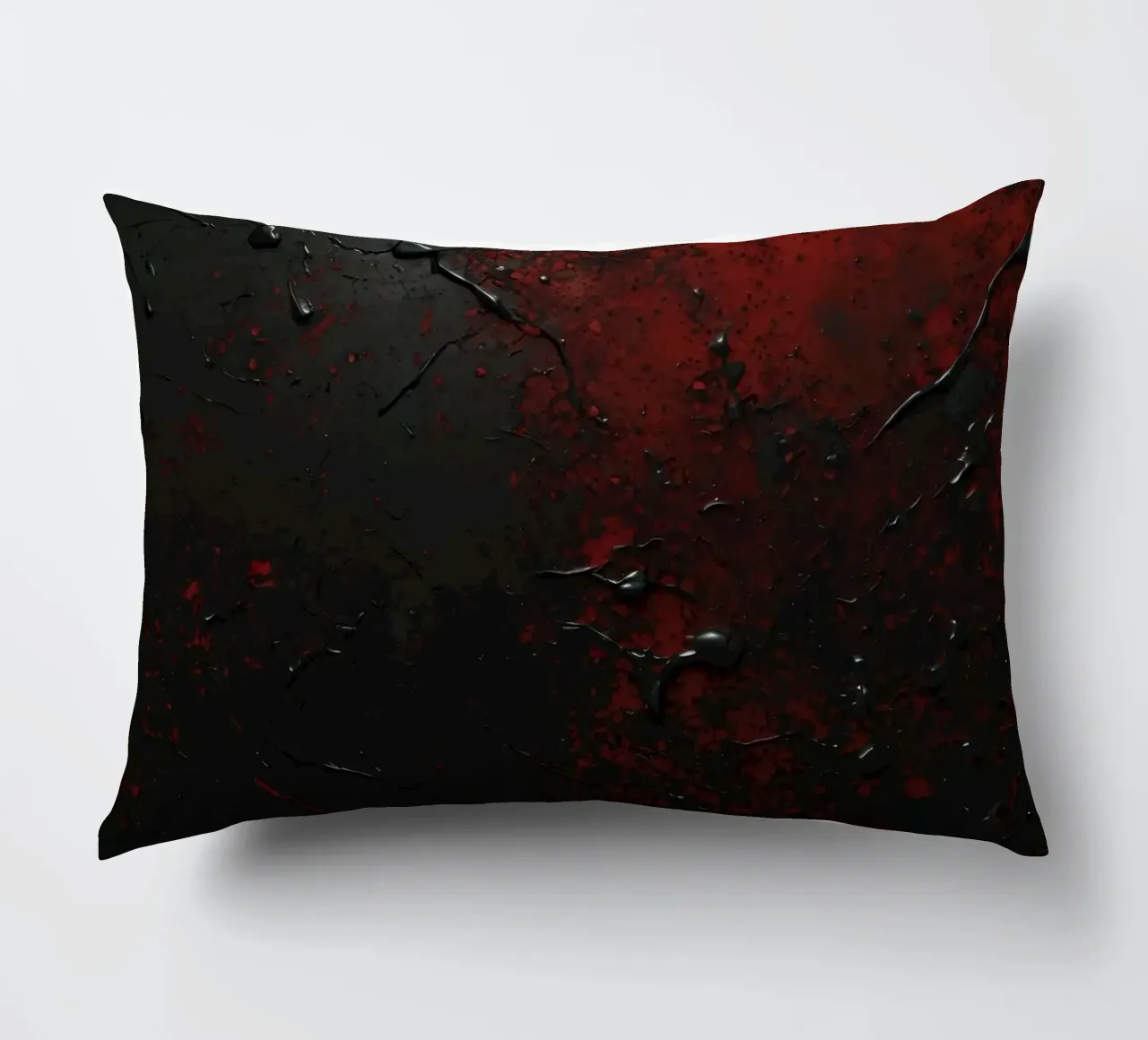 Texture astratta con spruzzi di vernice nera e rossa su un cuscino da DesignDoodle