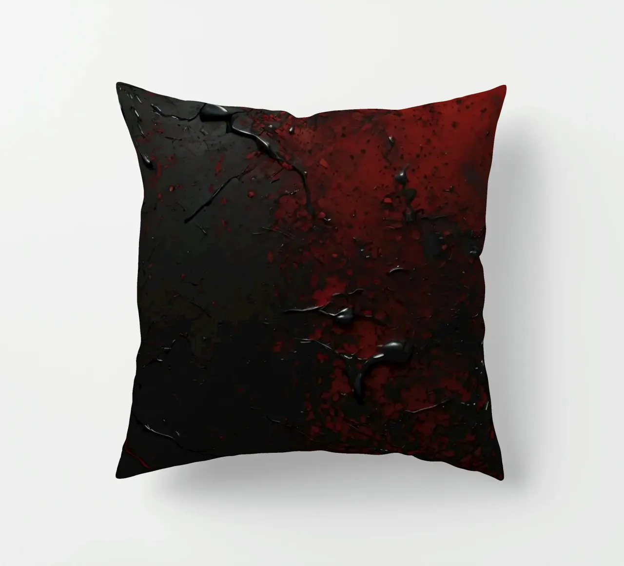 Texture astratta con spruzzi di vernice nera e rossa su un cuscino da DesignDoodle