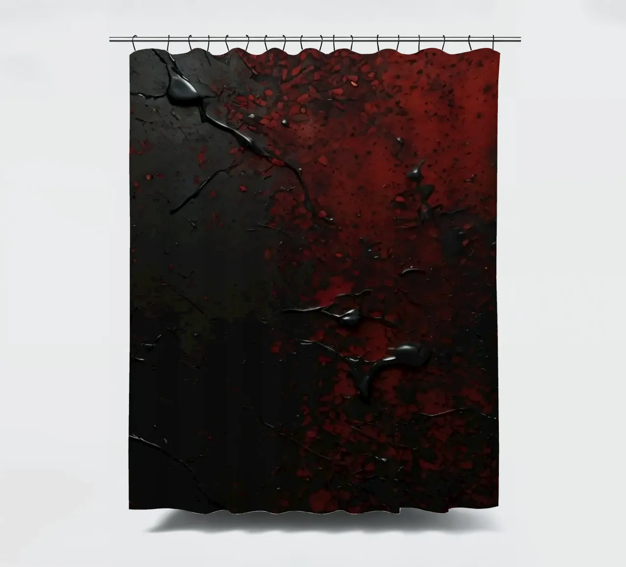 Texture astratta con spruzzi di vernice nera e rossa su un tenda da doccia da DesignDoodle