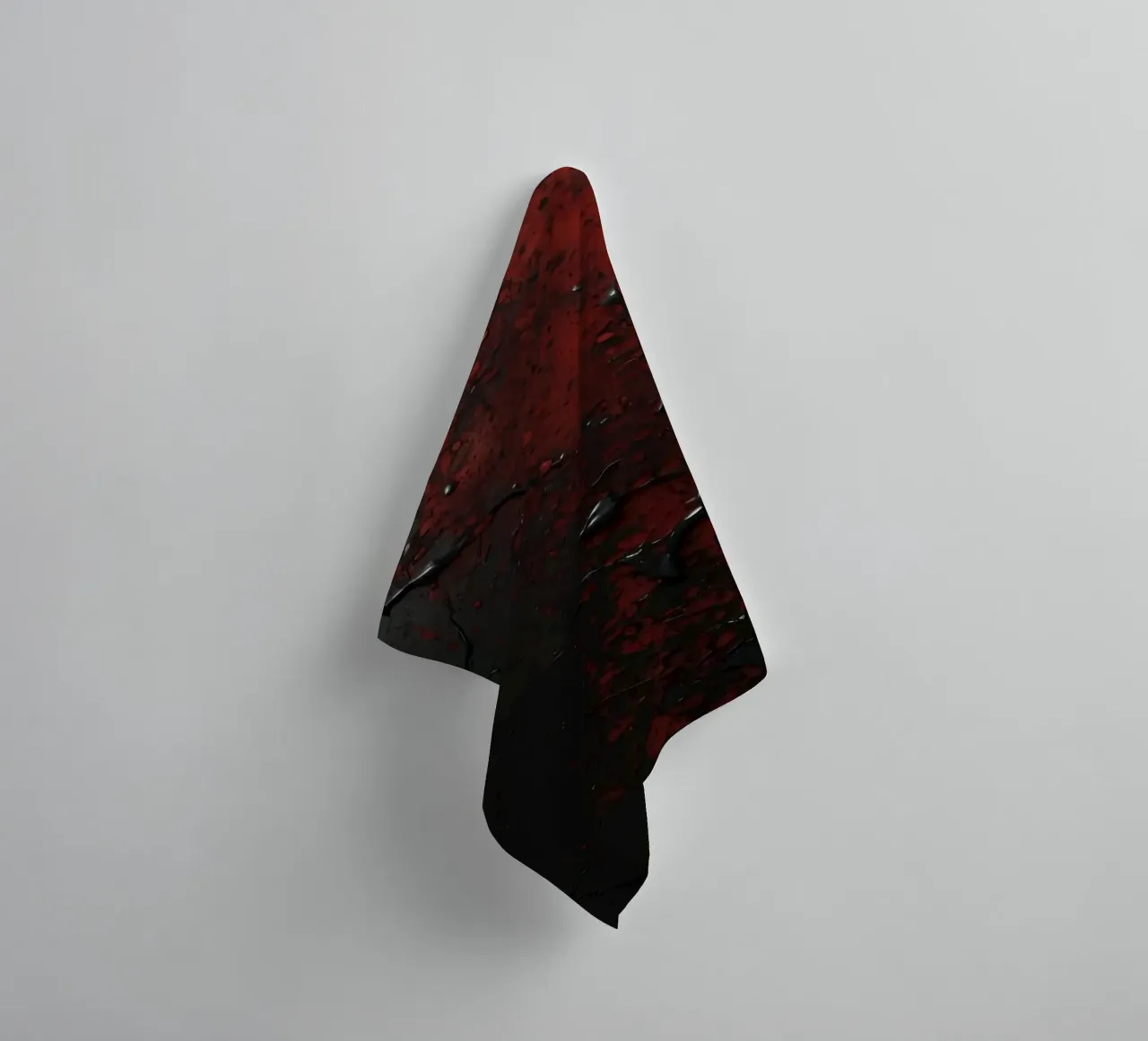 Abstract texture with black and red paint splashes on a dark towel by DesignDoodle