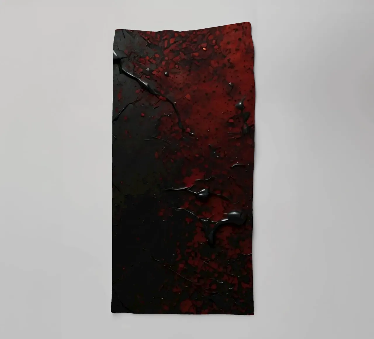 Abstract texture with black and red paint splashes on a dark towel by DesignDoodle