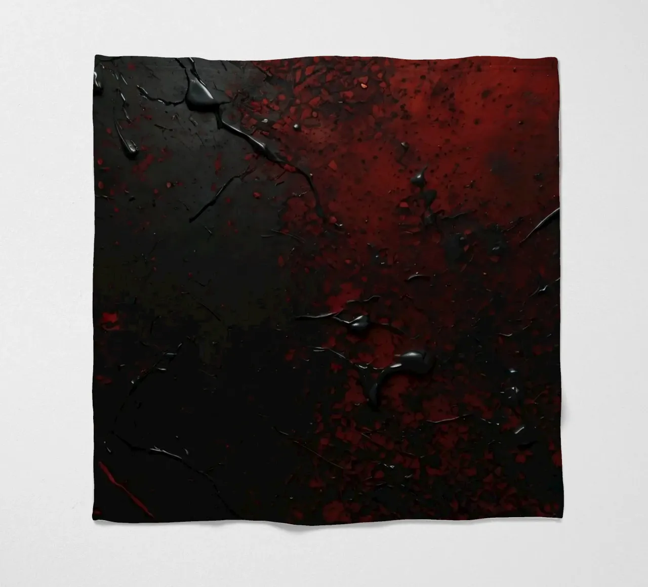 Abstract texture with black and red paint splashes on a dark fleece blanket by DesignDoodle