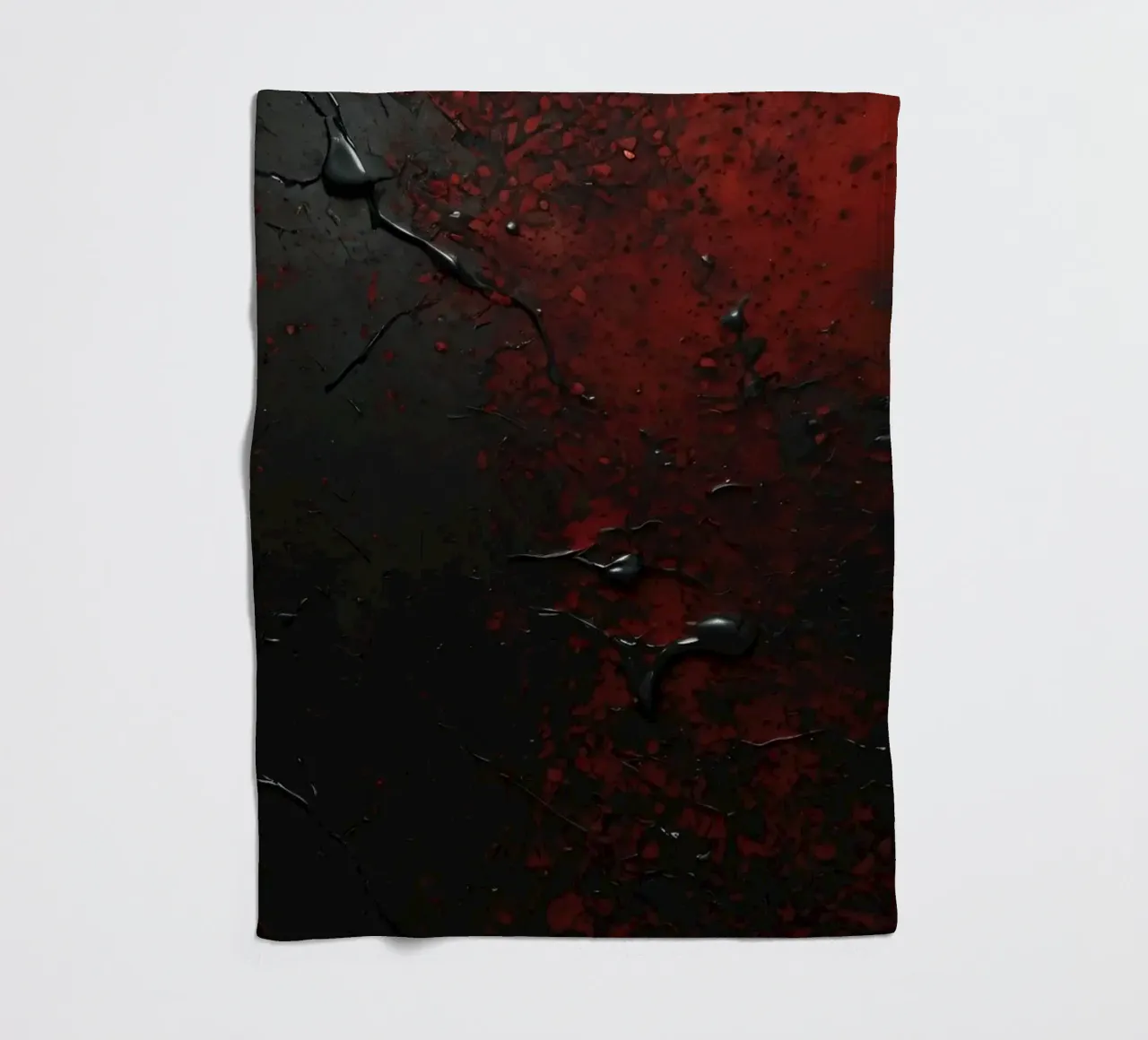 Abstract texture with black and red paint splashes on a dark fleece blanket by DesignDoodle