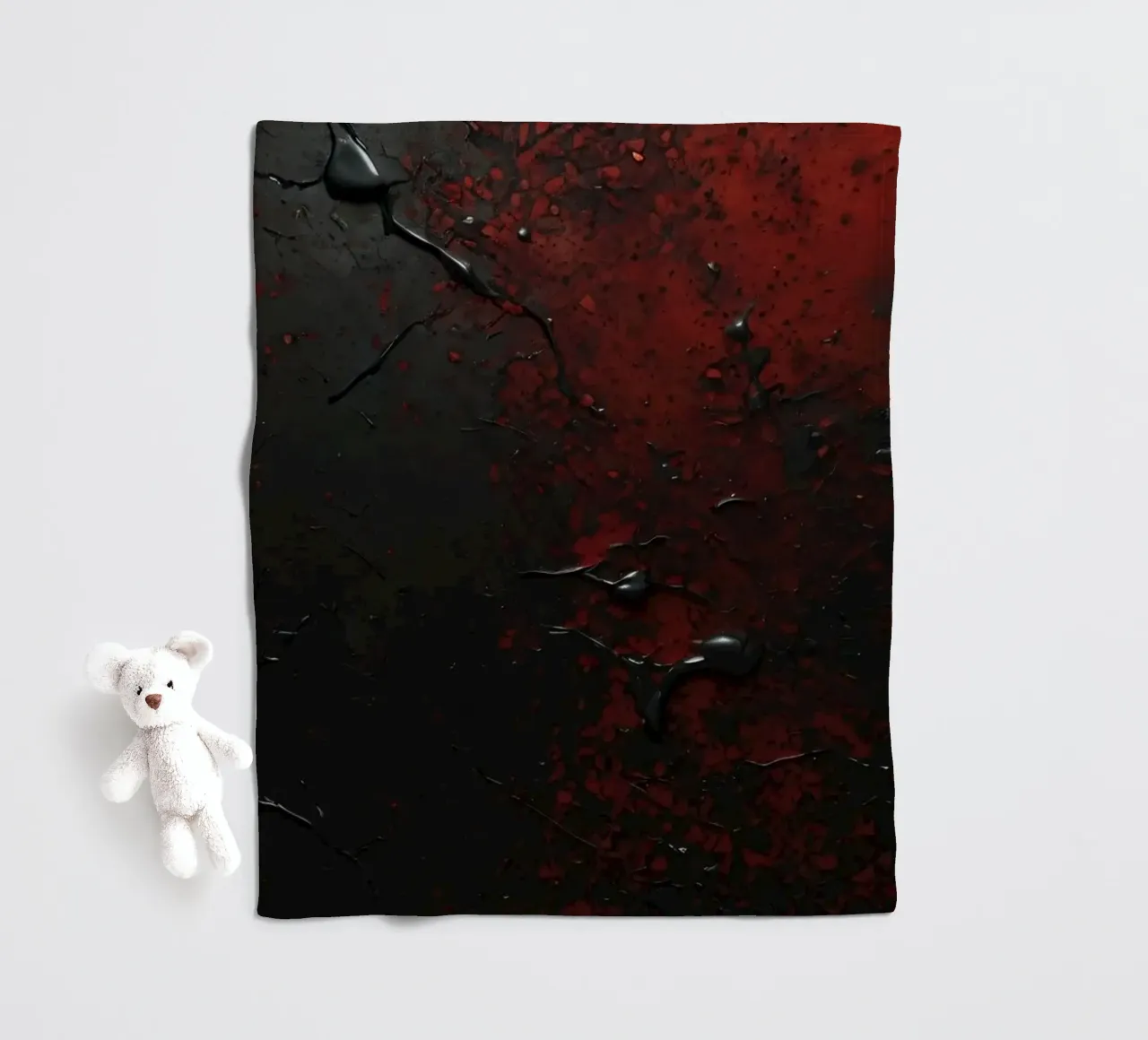 Abstract texture with black and red paint splashes on a dark fleece blanket by DesignDoodle