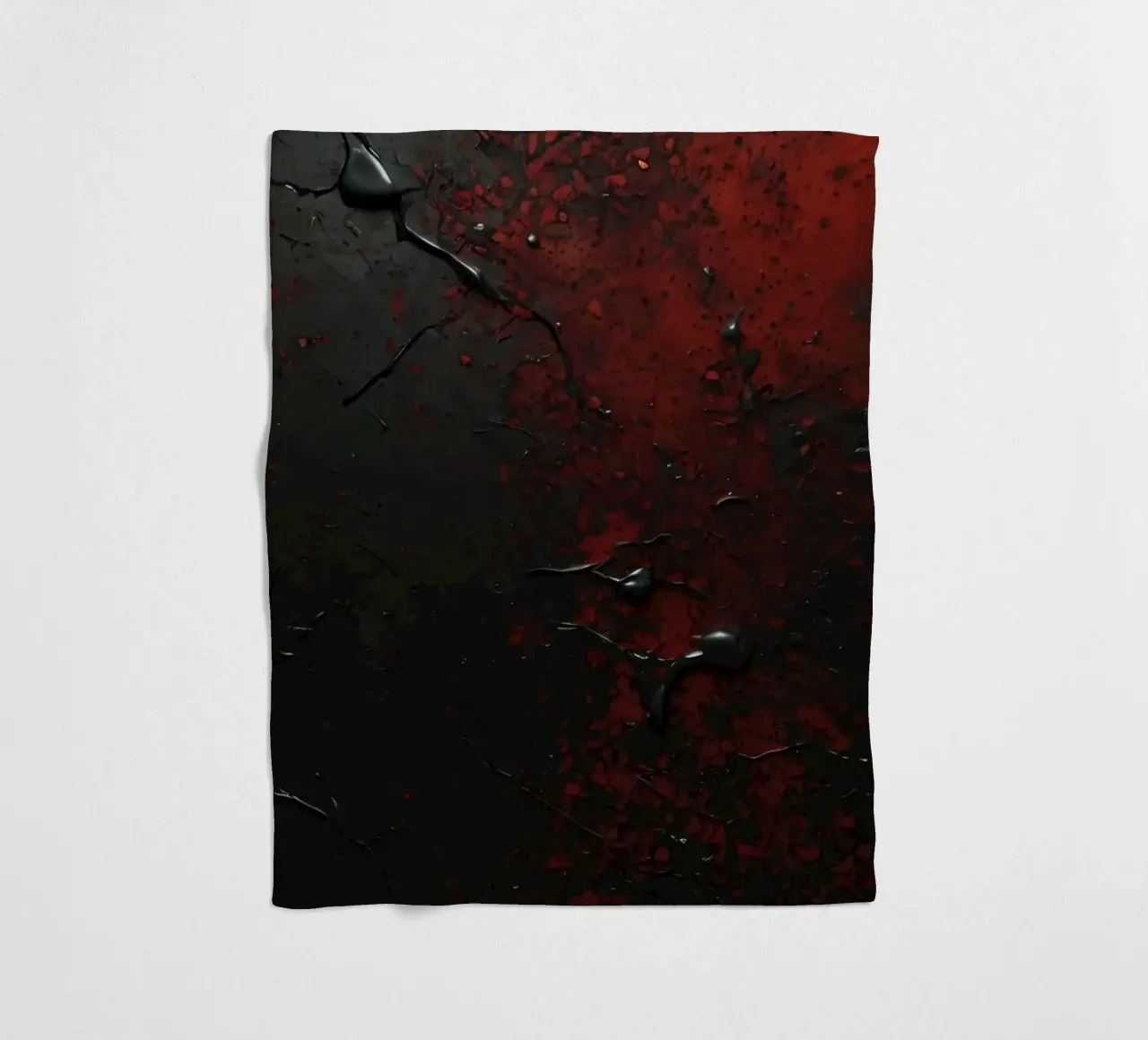 Abstract texture with black and red paint splashes on a dark fleece blanket by DesignDoodle