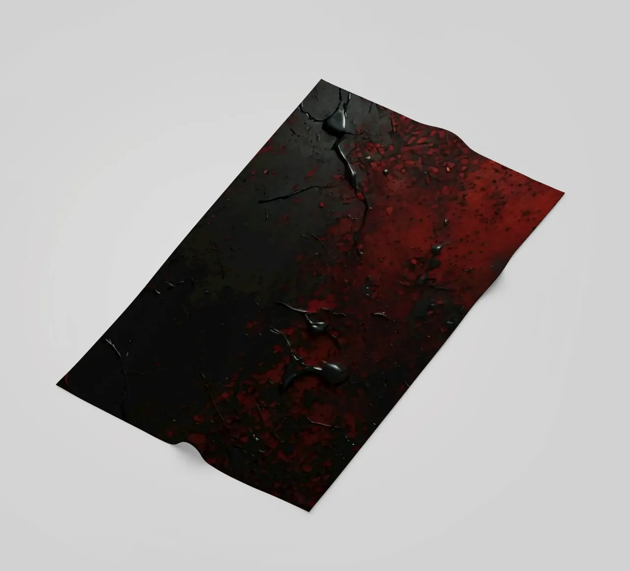 Abstract texture with black and red paint splashes on a dark beach towel by DesignDoodle