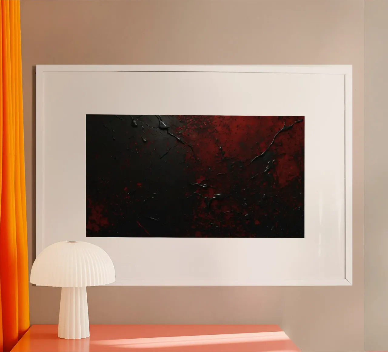 Abstract texture with black and red paint splashes on a dark hahnemühle by DesignDoodle