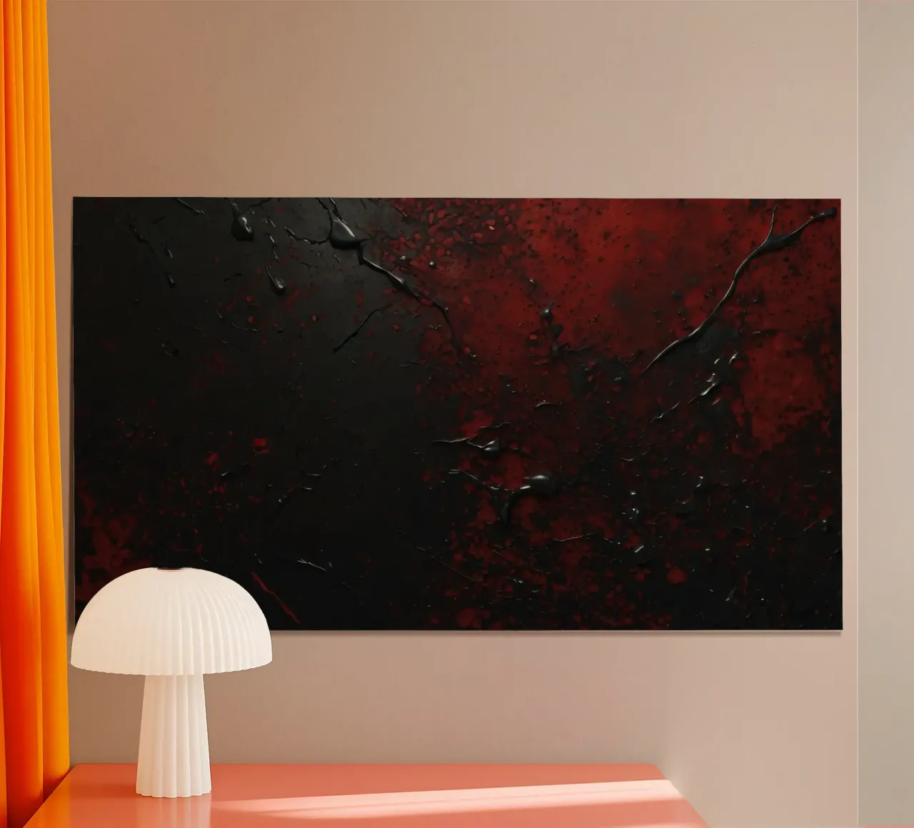 Abstract texture with black and red paint splashes on a dark hahnemühle by DesignDoodle