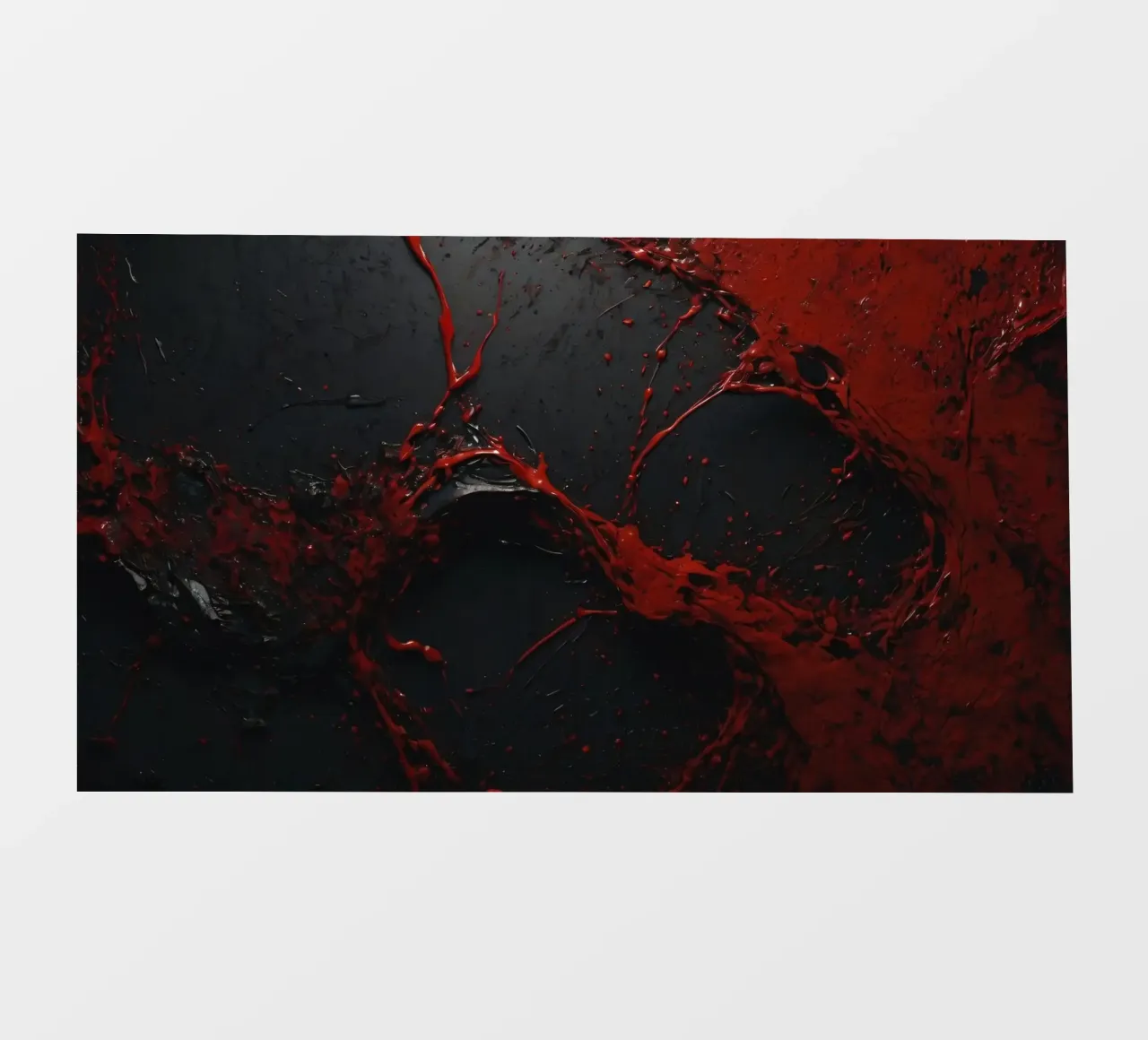 Gli schizzi di colore rosso vivo creano un disegno astratto in un ambiente scuro. pellicola backlit da DesignDoodle
