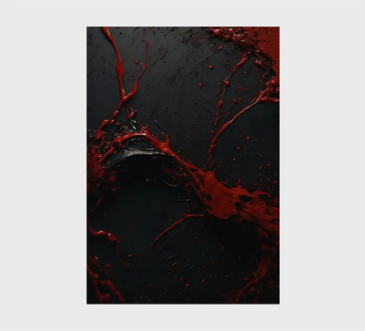 Vivid red paint splatter creates abstract design a dark notebook by DesignDoodle