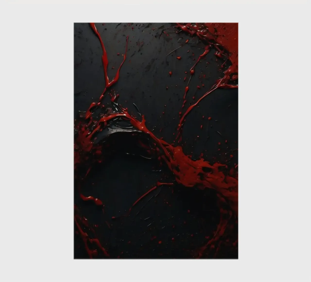 Vivid red paint splatter creates abstract design a dark notebook by DesignDoodle