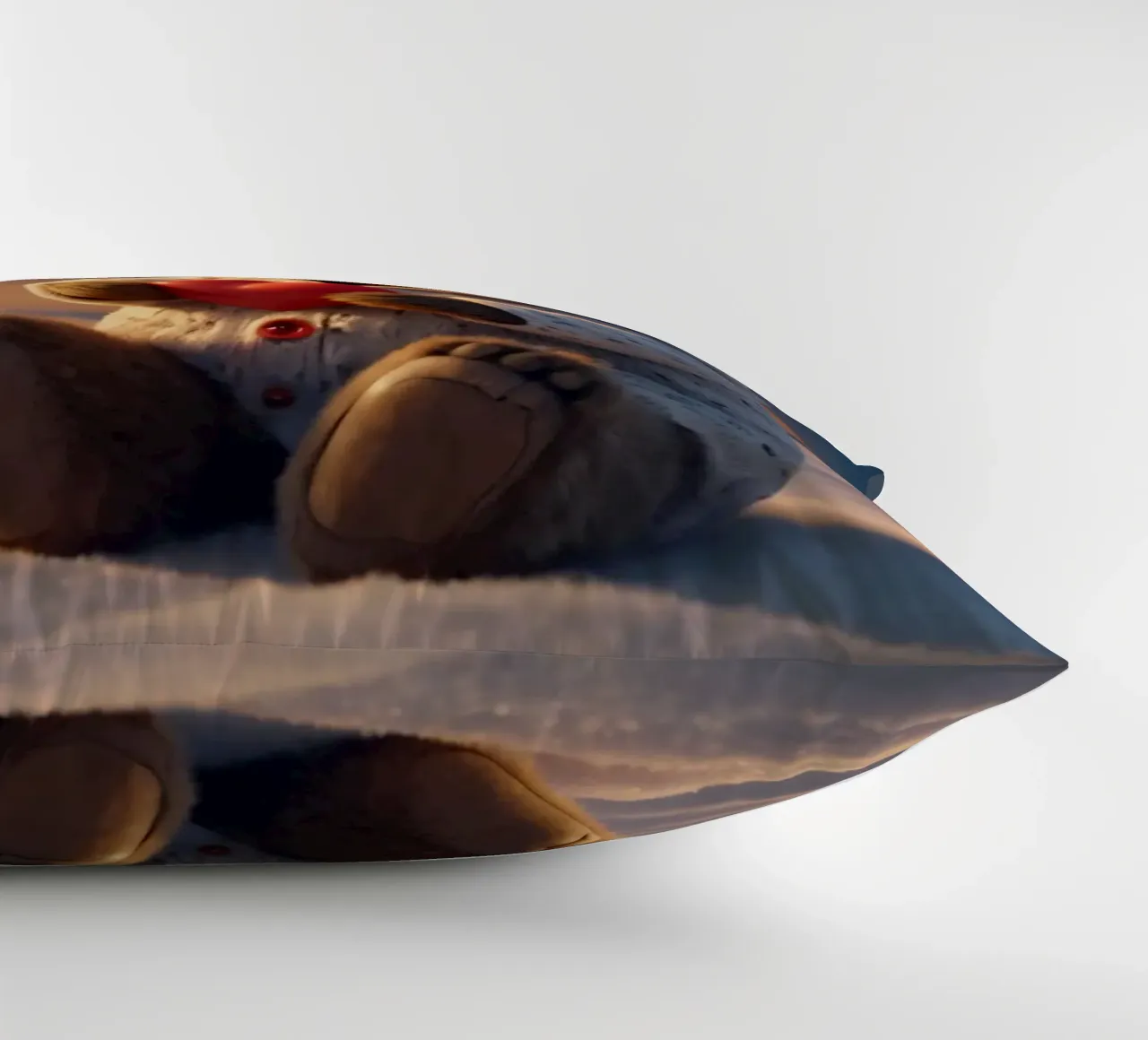 Un orsacchiotto con un'accogliente felpa con cappuccio stringe un cuore in una terra invernale cuscino da DesignDoodle