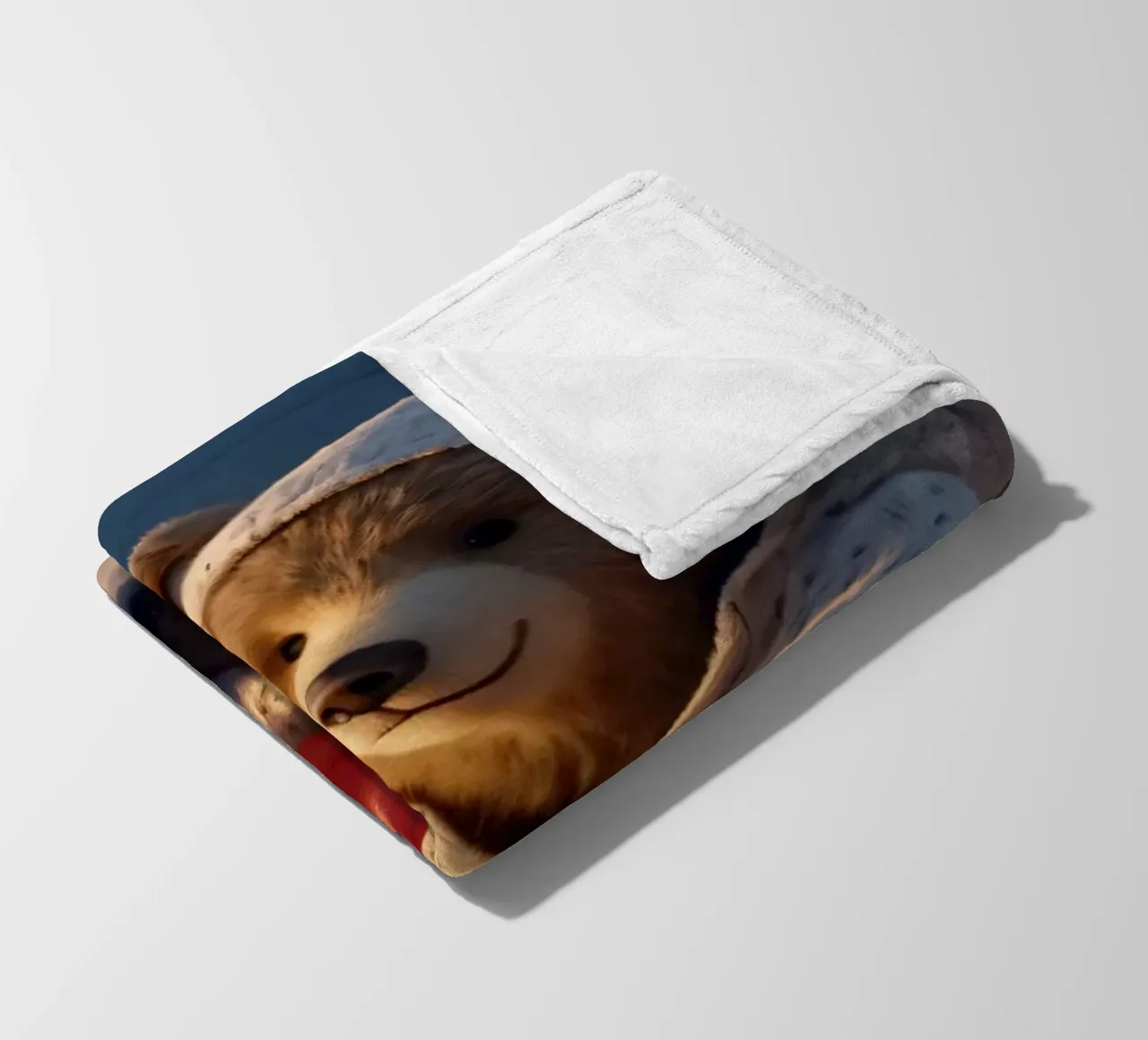 Un orsacchiotto con un'accogliente felpa con cappuccio stringe un cuore in una terra invernale coperta in pile da DesignDoodle